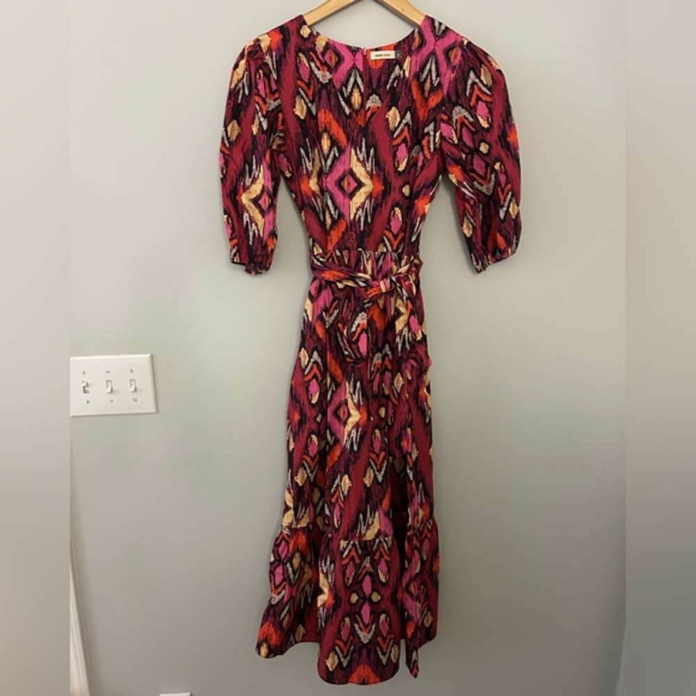 Maude‎ Vivante Pink Ikat Print Yara Belted Midi Dress
